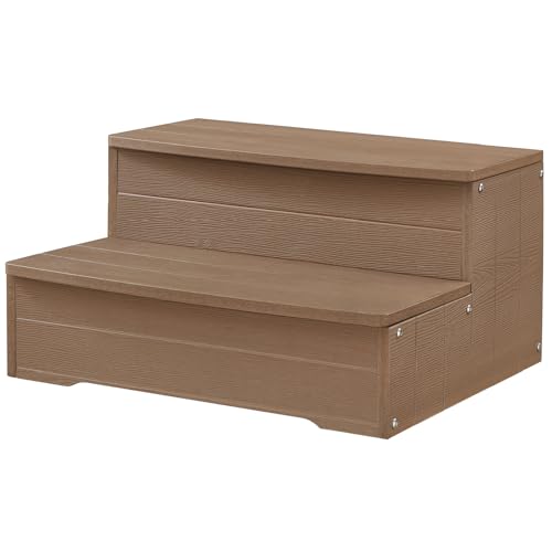 Heavy Duty Hot Tub Steps 2 Steps Large Versatile Stairs for Outoor Above Ground Pool Spa Deck & Porch Outside Steps Capacity 600LBS (Brown)