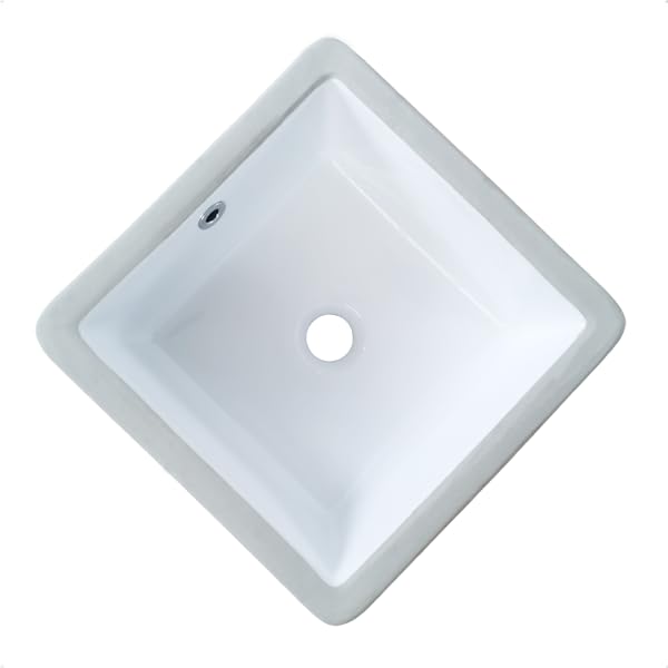 14 Inch Small Square White Undermount Bathroom Sink 13.75" x 13.75" Vanity Under Counter Basin Rectangle Vessel Sink Opening Size 11.5" x 11.5" Lavamanos Para Baños