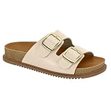 Sandália Feminina Conforto com Fivelas Douradas, Sola Anatômica, Disponível em Preto e Bege (Creme, BR, Adulto, Numérico, 36)