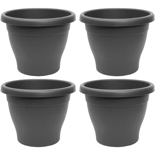 Acan Tradineur - Pack de 4 Macetas de plástico Redondas para Plantas y Flores Mediterránea con Orificios Inferiores. Recipiente, macetero Exterior e Interior del hogar - Color Gris - 20 cm
