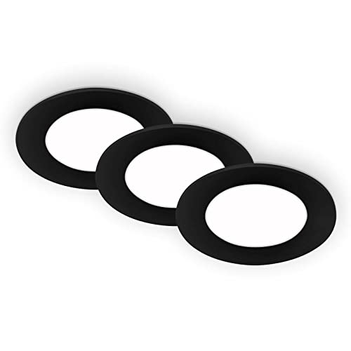 BRILONER Leuchten - 3er Set Einbauleuchten Decke LED, Einbaulampen ultraflach, Einbaustrahler Bad, Badeinbaustrahler IP65, Schwarz, 86x30 mm (DxH) 7057-435 BRILONER Leuchten - 3er Set Einbauleuchten Decke LED, Einbaulampen ultraflach, Einbaustrahler Bad, Badeinbaustrahler IP65, Schwarz, 86x30 mm (DxH) 7057-435