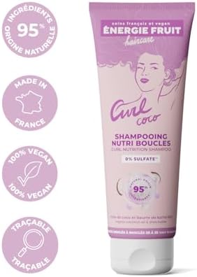 Shampoing sans Sulfate pour Cheveux Bouclés Frisés | Vegan et BIO Coco & Beurre de Karité | 250 ml | ENERGIE FRUIT