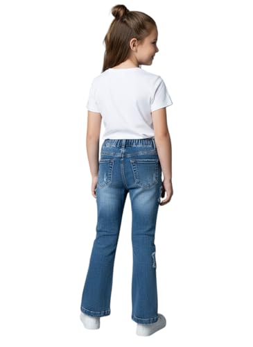 Image of Amazon Brand - Jam & Honey Girls Cotton Rich Lightweight Breathable Mid Rise Jeans | Stylish Star Design | Regular Fit | Age 2-13 Years