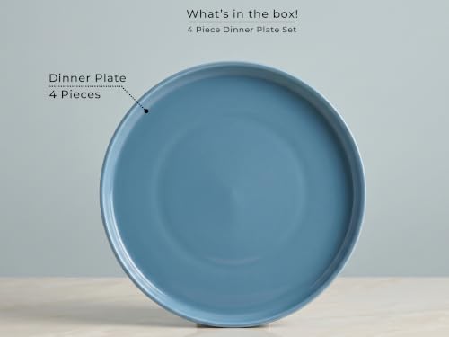 Image of Bodhi House 4-Piece Ribbed Porcelain Dinner Plate Set, 4 Dinner Plates, Chip Resistant, Lightweight, Microwave & Dishwasher Safe Crockery Set for Home, Dining & Gifting, True Blue