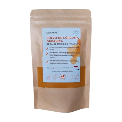 Bio-Kurkuma-Pulver, 100 g, natürliche kosmetische Inhaltsstoffe für Gesichtsmasken, Hautpflege und DIY-Kosmetik, nur zur äußerlichen Anwendung