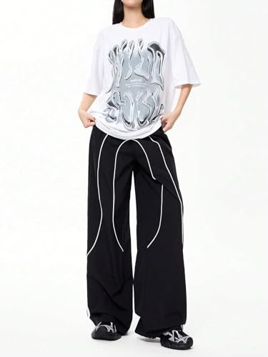 Womens Wide Leg Cargo Pants Y2k Baggy Parachute Sweatpants Casual Streetwear Loose Rave Pants4