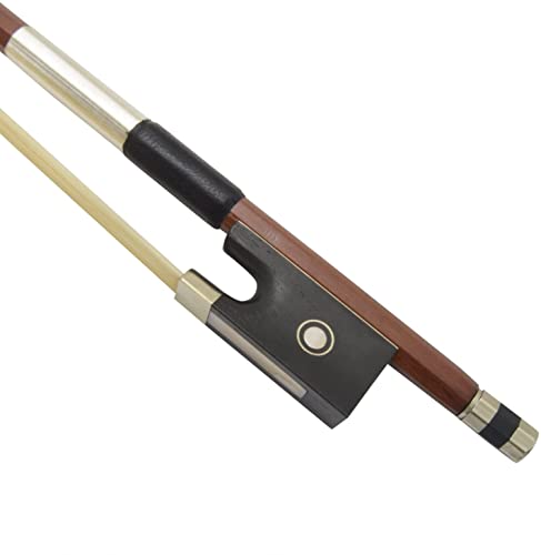 Amzz 4/4 Brazilwood Student Violin Bow With Round Stick, Ebony Frog, Mongolian Horse Hair, And Silver Wire Winding - Ideal For Beginner Practice #TOP2