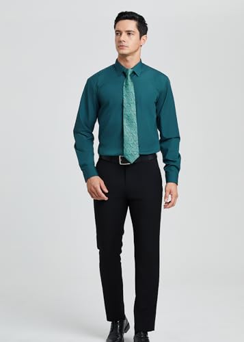 Image of HISDERN Mens Dress Shirt with Tie Pocket Square Set Classic Button Down Shirt Matching Tie Long Sleeve Shirts