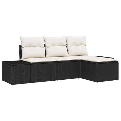 Canapé de jardin en polyrotin noir ensemble modulable d'extérieur rectangle résistant UV - 2