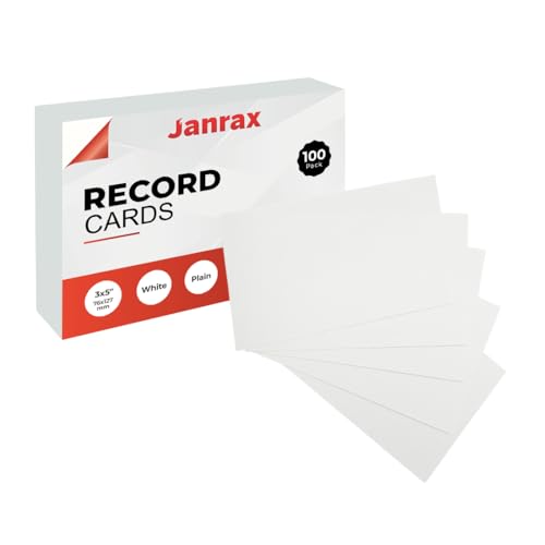 Pack of 100 White Plain 5x3 Record Cards – Blank Study Index Cards for Notes, Revision