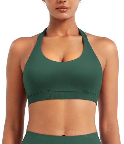 Image of YEOREO CoreFlex Women Halter Sports Bra Workout Seamless Padded Basic Bra Open Back Yoga Gym Crop Top