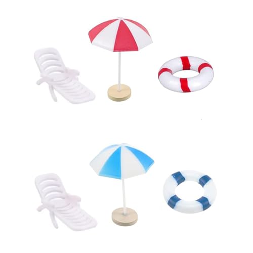 Mini Beach Ornaments Dollhouse Decor,Miniature Chair Umbrella Life Buoy Model for...