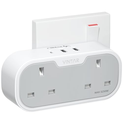 VINTAR Double Plug Adaptor with USB & USB-C Ports