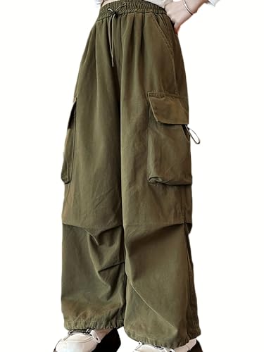 Image of Girls Street Dance Wide Leg Trousers Loose Casual Cargo Pants 6-12 Year