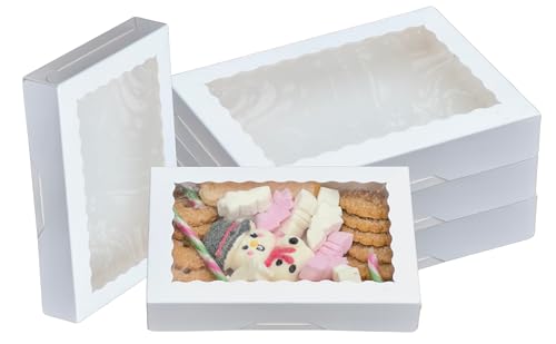 Caixa de padaria branca com janela, 22,5 x 15 x 3,5 cm, 22,8 x 15,2 x 3,8 cm, caixas de papel para bolachas, bolos, bolos, macarrão (12)