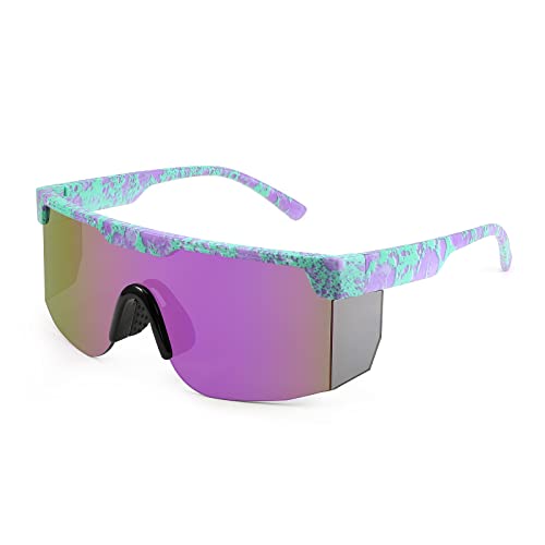 Karsaer Vision 80s 90s Retro Semi Rimless Sunglasses Neon Visor Shades Rainbow Sunlasses for Men Women