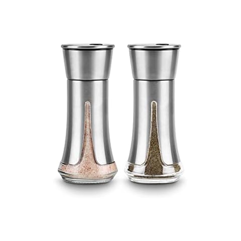 Salt and Pepper Shakers by Aelga - Salt Shaker with Adjustable Pour Holes -Salt and Pepper Set for Himalayan, Kosher and Sea Salts Cover