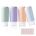Diboniur Flaconi da Viaggio in Silicone, 4 Pezzi Boccette da Viaggio 98ml con con adesivi vuoti per Shampoo, Crema and Lozione