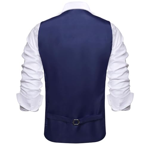 Image of Hi-Tie Men's Formal Suit Vest Solid Fit Vest for Men 3 Pockets V Neck Waistcoat Business Wedding Casual