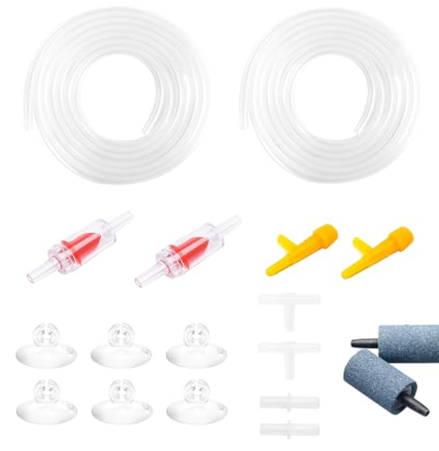 Toulifly Accessoires pour Pompe à air d'aquarium, 18 Pièces Ensemble d'accessoire Aquarium, 4 m De Tuyau d'air, avec Clips d'Aspiration, Valves de Contrôle, Air...