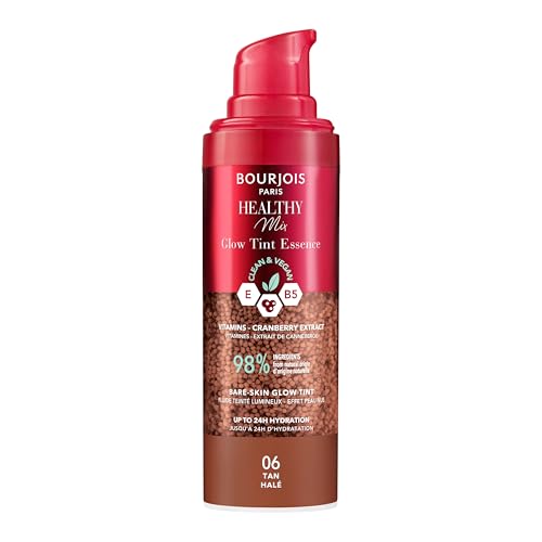 Bourjois Healthy Mix, Dark 05, Glow Tint Essence, efecto piel desnuda, acabado brillante, hidratante con textura fresca y ligera, fórmula pura y vegana, 30 ml