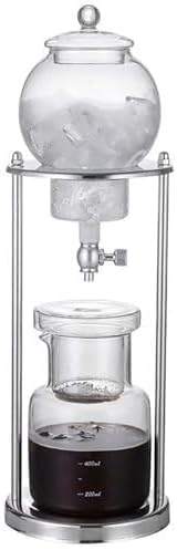 Cold Brew Drip Tower with Adjustable Stainless Steel Valve, Hand-Blown Glass Pot, Portable Ice Coffee Tea Brewer for Smooth Cold Drinks