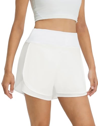 M MAELREG Womens 2 in 1 Golf Shorts 4 Inseam High Waisted Tennis Running Athletic Spandex Underneath Liner 3 Pockets White