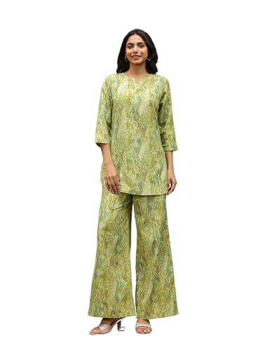 Image of GRECIILOOKS Co-ord Set for Women Stylish | Kurtis | Anarkali Viscose Printed Kurta & Straight Pant Sets | Festive Ethnic Indian Traditional Outfit for Functions & Puja | 3 /4 Half Sleeve