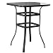 LOKATSE HOME Outdoor Bistro Bar Height Table Metal Frame Square Tempered Furniture Glass Top All Weather for Patio, Black