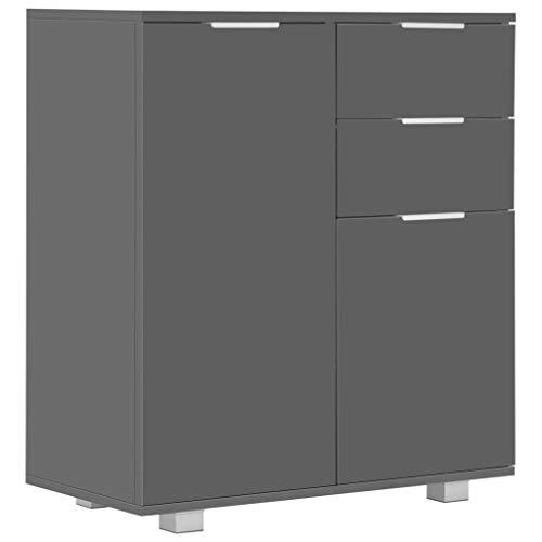 QJBSAVVA Buffet gris brillant, commode avec 2 tiroirs et 2 portes, armoire moderne en bois pour salon, couloir et chambre à coucher, 71 x 35 x 80 cm