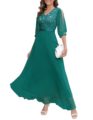Image of Wedtrend Women's Sequin Dresses Sparkly Glitter Dress Split Sleeves Formal Dresses Maxi Evening Dress