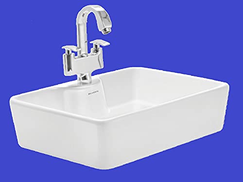 Image of Wash Basin Table Top Over Counter Vessel Sink Glossy Finish White Sink for Bathroom (19 x 15 x 5 Inch)