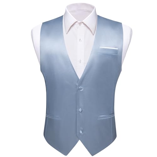 Image of Barry.Wang Vest for Men Business /Leisure Dress Suit Vests V-neck 2 Pockets Wedding Party Tuxedo Satin Waistcoat