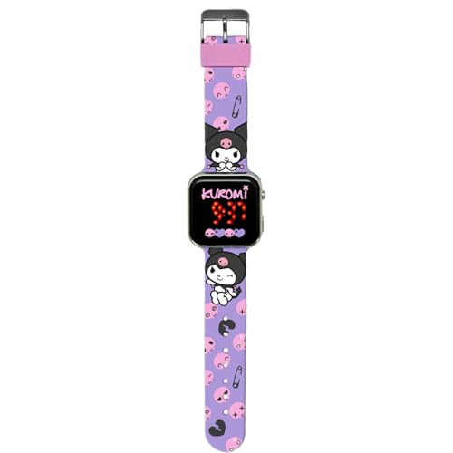 Kids Licensing - Relógio digital LED para meninas com personagens tem funções de hora, data e correia ajustável, Kuromi roxo, Kuromi