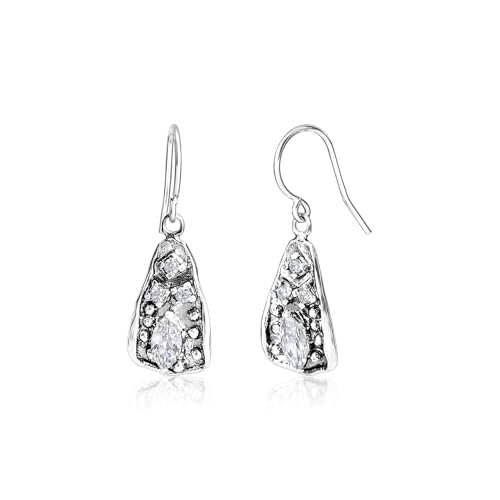 925 Sterling Silver Dangle Earrings for Women - Triangle Shield with Cubic Zirconia Vintage Design - Hypoallergenic, Lead & Nickel Free - Artisan Handcrafted Statement Earrings by Jean Rachel Jewelry