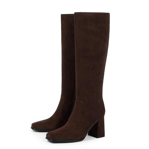 Image of Modatope Knee High Boots Women Square Toe Chunky Heel Fashion Tall Boots | Block Heel Gogo Boots with Side Zipper,Fashion Heeled Fall Winter Boots,Long Dressy Boots for Women