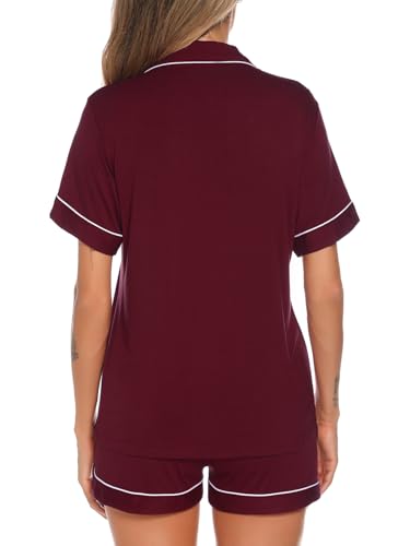 Image of Aamikast Button Up Pajama Set for Women Shorts Short Sleeve Knit Sleepwear 2 Pice Pjs Sets