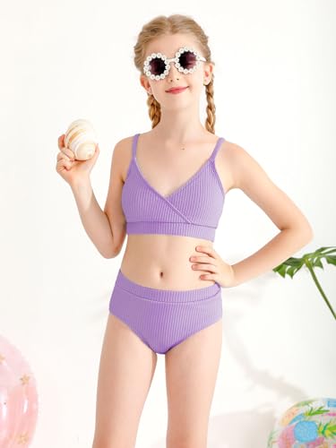 Image of Girl's 2 Piece Swimsuit Solid Spaghetti Strap Bikini Sets Beach Bathing Suit Swimwear for Teen Girls
