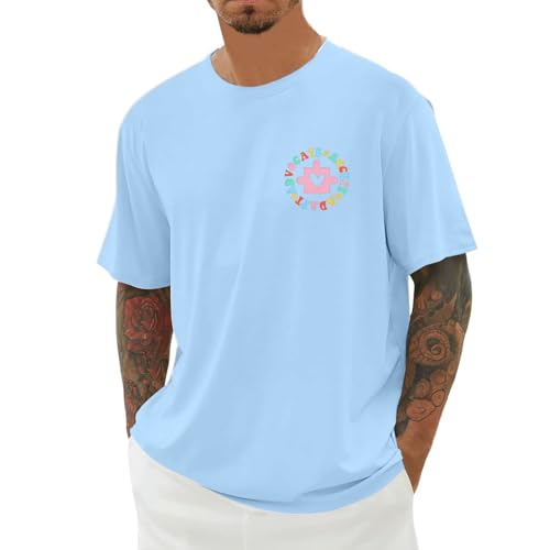 Camiseta gráfica de concienciación para y cómoda camiseta informal de cuello redondo para adultos de verano, azul claro, XXS