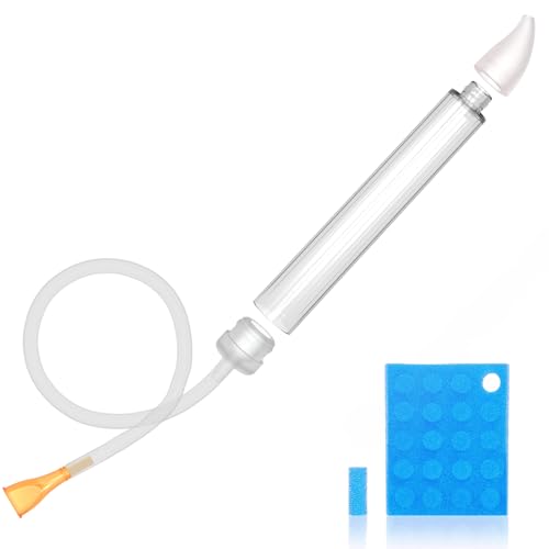 Image of Baby Nasal Aspirator with 24 Replacement Filters - Soft Silicone Tip Nose Sucker for Newborns and Toddlers - Manual Suction for Quick Relief from Congestion - BPA-Free Transparent Mucus Extractor