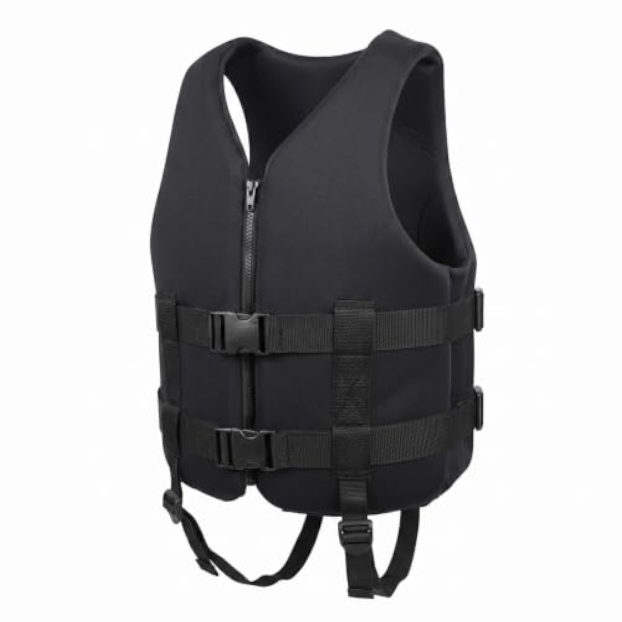 Black Neoprene Life Vest with ABS Buckles, Zip Front