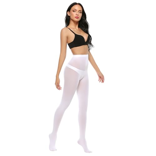 Image of MANZI Women's Solid Color Semi Opaque Footed Tights Soft Stretch Pantyhose