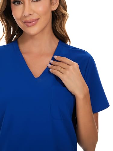 image for COZYFIT Women's Scrubs Set - Stretch V-Neck Top & Jogger Pant with 8 P