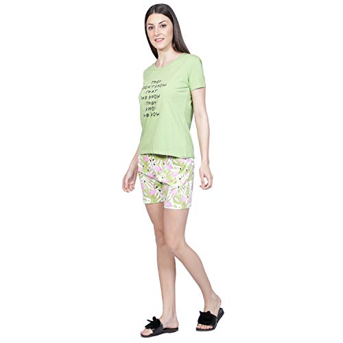Image of Club A9 Women Cotton Regular Fit T-Shirt and Shorts Night Suit | Two Piece Set