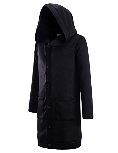 NEARKIN (NKNKTNC606 Mens Fleece Slim Cut Look 6 Button Hoodie Long Cardigan Black US XL(Tag Size XL)