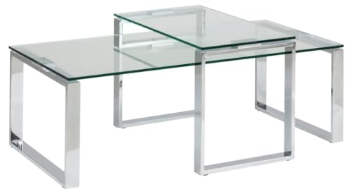 AC Design Furniture H000009514 Couchtisch Set Jannis, Klarglasplatte 10 mm, ca. 115 x 45 x 69 cm, Gestell Metall verchromt