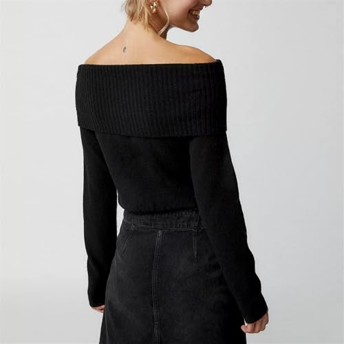 Image of Women Off The Shoulder Sweater Y2k Long Sleeve Boat Neck Knit Cropped Pullover Tops Fall Trendy Going Out Streetwear