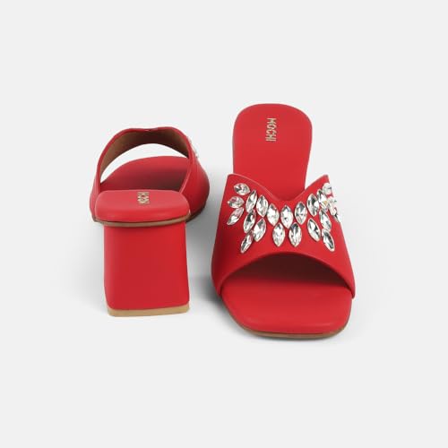 Image of Mochi Women Synthetic Embellished Slip-On Block Heel Sandals