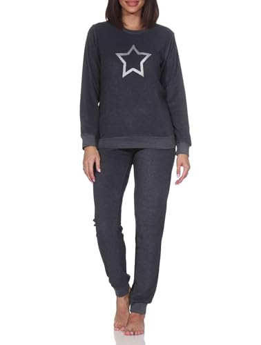 Normann Damen Frottee Schlafanzug lang mit Bündchen mit Sterne Motiv - auch in Übergröße, Farbe:anthrazit, Größe:36-38