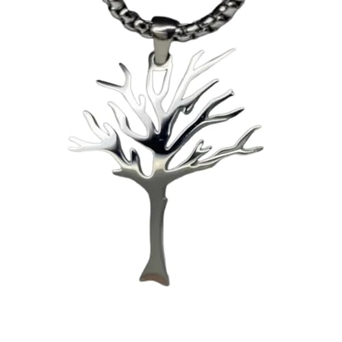 grupan Stainless Steel Tree of Life Pendant Necklace, Silver Simple Tree Pendant for Men, Personality Hip Hop Tree of Life Pendant for Women Men